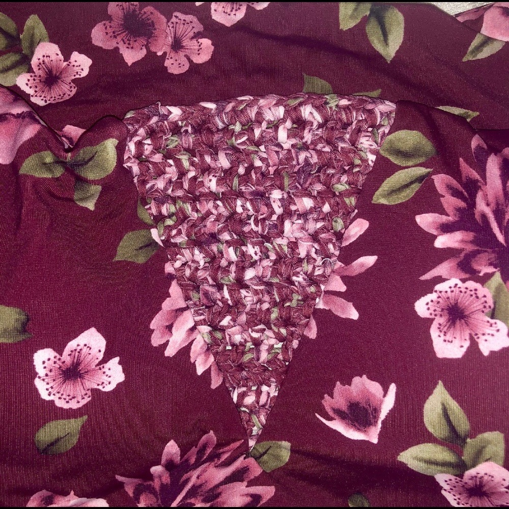 MAROON FLORAL Off The Shoulder Bikini Swim Top - Picture 4 of 5